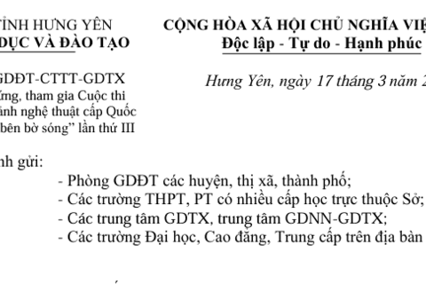 Số: 579/SGDĐT-CTTT-GDTX V/v hưởng ứng, tham gia Cuộc thi và Triển lãm ảnh nghệ thuật cấp Quốc gia “Tổ quốc bên bờ sóng” lần thứ III