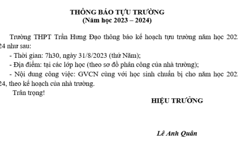 Thông báo tựu trường năm học 2023- 2024